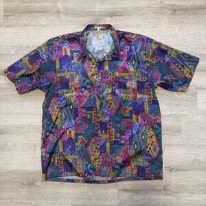 Men’s Multicolor Thai Silk Short Sleeve Shirt by Apple - Size L